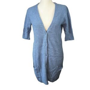 Eileen Fisher Blue Short Sleeve Long Cardigan Sweater Size XS Wool Blend